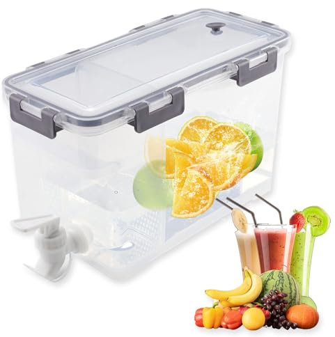 Gcffom Getränkespender 3.5L, Wasserspender mit Wasserhahn und Trennwand, Kunststoff Limonadenspender für Kühlschrank, Obst Teekanne, Saftspender für Küche, Haus, Partei, Bar, Hochzeit