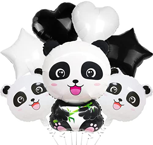 7 Stück Panda Folienballon, XXL Aluminium Folie Panda-Kopf Helium Ballon, süße Panda-FöRmige Luftballons, Panda Riesenballon zum Panda Thematische Geburtstag Party Baby Shower Jungen Mädchen Deko