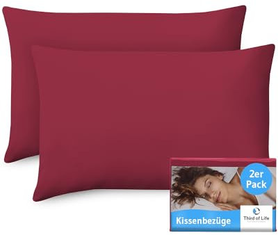 Kissenbezug 40x60 Himbeerrot, 2-er Set Kissenbezüge, Premium Mako-Baumwolle, Kopfkissen-Bezug für 60x40 Kissen, Polsterbezug für Seitenschläferkissen/Kinder-Kissen, Oeko-TEX Zertifiziert