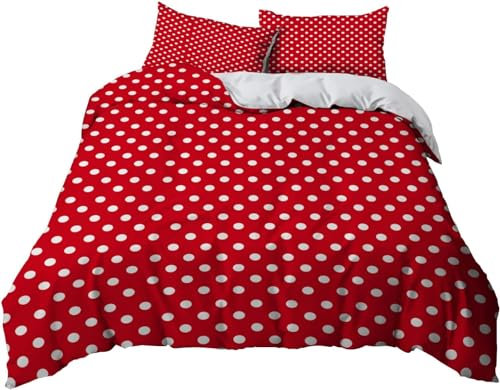 Pechiwuo Punkte Bettwäsche 135x200 Weich Kuschelige Mikrofaser 3D Druck Rot-Weiss Bettwäsche-Sets Bettbezug und 2 Kissenbezug 80x80 cm mit Reißverschluss B-757
