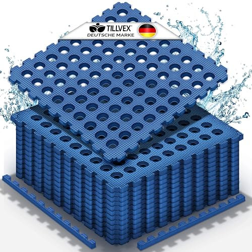 tillvex® Esterilla protectora de suelo para piscina, 24 unidades, con agujeros, 51 x 51 cm, alfombrilla para piscina y piscina infantil, alfombrilla de suelo para exterior, alfombrilla de protección
