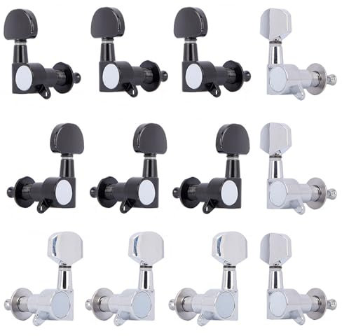 12 piroli sigillati per accordatura chitarra, accordatori per chitarra, corde sigillate per chitarra elettrica, set di chiavi per accordatura per Fender Stratocaster (nero/argento/cromato)