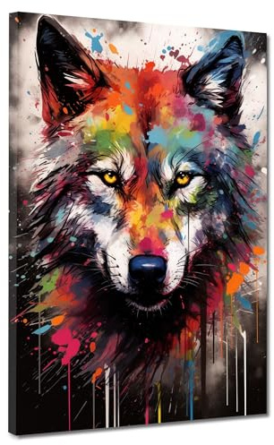 ARTEDinoi Leinwandbild Wandbild Wolf Pop Art abstrakt splatter Kunstdruck XL Wanddeko Größe 30x40x2cm