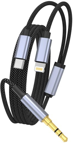 WORLDBOYU USB C Lightning auf 3,5mm Aux Audiokabel, 2 in 1 Typ C Lightning auf 3,5mm Auto Aux Stereo Kopfhörerbuchse Kabel mit PD-Ladung, kompatibel mit iPhone 15 Pro/14/13, Galaxy S24/S23, 3m
