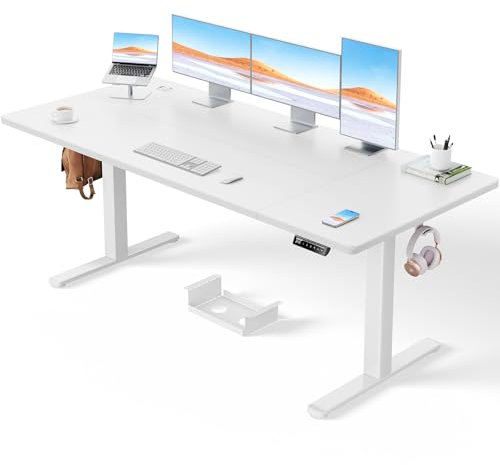 ErGear Höhenverstellbarer Schreibtisch-180 x 80cm,100 KG Tragkraft Elektrischer Schreibtisch mit Fortgeschrittenem Bürstenlosem Motor, Leise Funktion, Robuster Metallrahmen, Vierteilige Tischplatte