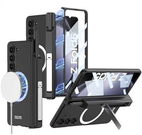 Mipoclea Coque pour Samsung Galaxy Z Fold 5 avec Charnière Magnétique de Protection et Support S Pen [Compatible avec Chargement sans Fil], Protecteur D'écran Intégré et Béquille Housse (Noir)