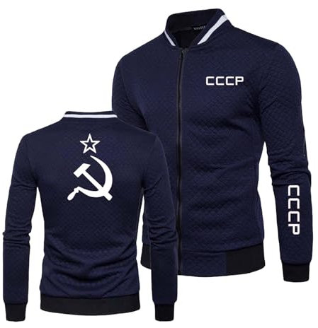 KGQSHFVF Herren-Sweatshirts Mit Grafik Für CCCP Langärmelig Straßenkleidung Sportlich Bequem Oberbekleidung Oberteile Reißverschluss Schlichte Mäntel-Dark Blue||S