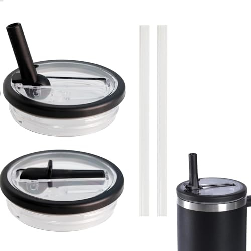 Ersatzdeckel Für Stanley 40oz Becher, 2 Stück Ersatzdeckel Becher Mit Flip Straw, Wiederverwendbarer Auslaufsichere Und Staubdichte Tumbler Für Stanley Cup Zubehör (2PCS,Schwarz)