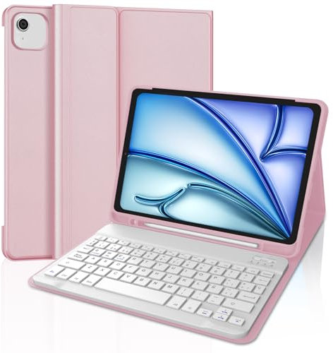 SENGBIRCH Teclado para iPad Air 11 M2,2024/M3,2025, Bluetooth Magnética Desmontable, Español Ñ Retroiluminación Funda Teclado para iPad Air M2 2024/M3 2025 11 Pulgadas, Rosa Claro