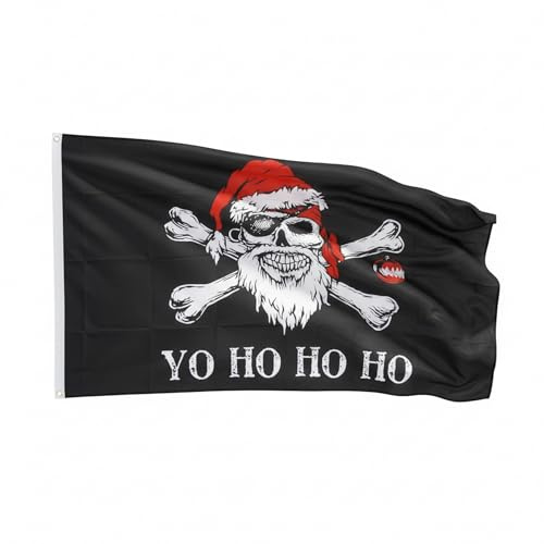 Flaggenfritze Fahne Weihnachten 60x90 cm mit 2 Metallösen, Flagge Yo Ho Weihnachtspirat, wetterbeständig, Polyester, doppelt genäht, Weihnachtsflagge Deko