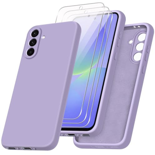 jrester Hülle kompatibel mit Samsung Galaxy A36 5G Hülle mit 3 Stück Gehärtetes Glas Schutzfolie, Lila Weich Silikon Schutzhülle für Samsung Galaxy A36 5G