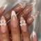 24pcs Short Oval Stick on Nails - French Tip False Nails 3D Pattern Effect Ice Bow - Press on Nails with Removable Glue-on Nail Full Cover Fake Nail Women Girls