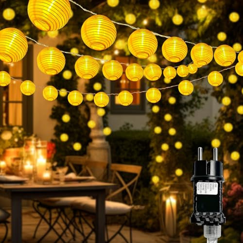 btfarm Lampions Lichterkette Aussen mit Stecker, 15M 40 LED Lampions Außen Wetterfest mit Timer, 8 Modi Wasserdicht Lampion Outdoor für Garten Balkon Terrasse Hof Deko, Warmweiß