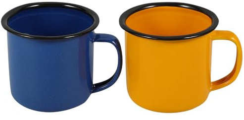Yardwe 2 Pack Enamel Camping Coffee Mug Camp Mug Small Metal Enamelware Mug for Indoor, Outdoor Hiking, Travel, Fishing, Picnics (Yellow, Blue)