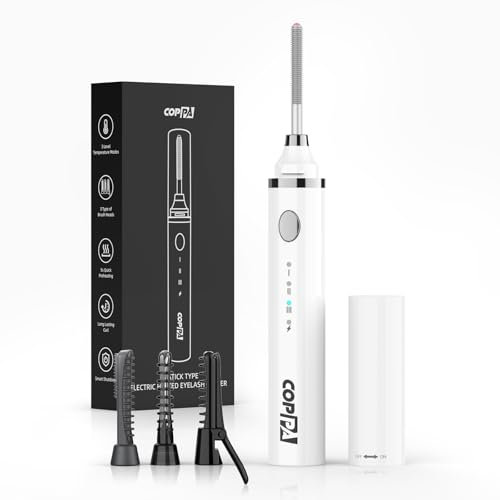 COPPA Beheizte Wimpernzange, LP-1 Lippenstift Typ 3-in-1 Beheizter Wimpernformer mit 3 Bürstenköpfen 3 Curling-Modi & 3 Temperature – 5s Aufheizen Perfekt für Anfänger und Makeup-Profis, Weiß