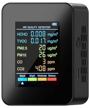 ZKLGS Air Quality Monitor, 6 In 1 CO2 Meter Air Quality Monitor CO Detector LCD Display Gas Detector CO2 Sensor Analyzer for Home Office School(Nero)
