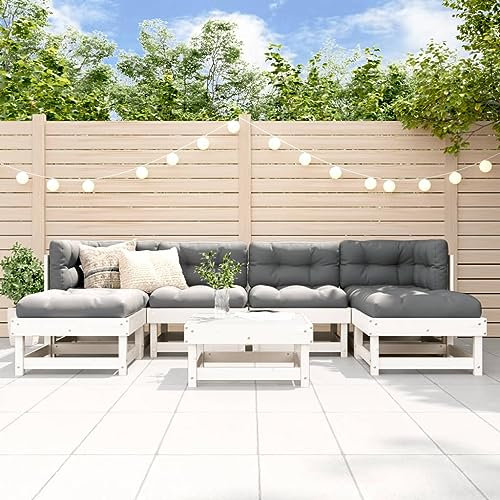 WSJHUHK 7-teiliges Gartenmöbel-Set aus massivem Kiefernholz in Weiß