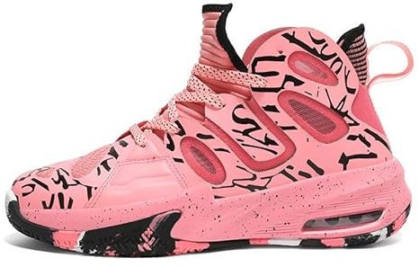 Nouvelles Chaussures de Basket-Ball Fly-Woven Sport Haut Haut Coussin D'air Semelle En Caoutchouc Bottes De Combat Hommes, Rose, 41 EU