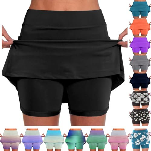 Generisch Blitzangebote des Tages Damen Sport Shorts Sommer 2 In 1 Kurze Hosen Schnelltrocknende Laufshorts Fitness Yoga Jogging Training Hosenrock Gym Shorts Damen Radler Leggings