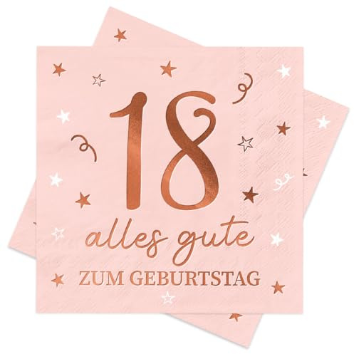 Servietten 18. Geburtstag, 30 Stück Roségold Geburtstags Serviette, Alles Gute zum 18. Geburtstag Servietten, 3-Lagig 18 Geburtstagsdeko Papierservietten für Mädchen Frauen Jubiläum Feiern