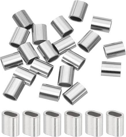 sourcing map 1/16(2mm) Wire Rope Stop Sleeve, 304 Stainless Steel Cable Wire Rope Crimping Loops Sleeve Ferrules for Cable Ferrule, Silver 20Pcs