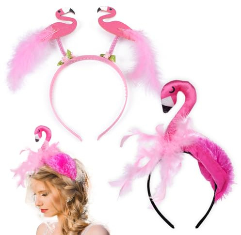 PLNVNVP 2Pcs Haarreif Flamingo Kopfschmuck Flamingo Plüsch Stirnband Haarband Hawaii Karneval Haarschmuck Accessoire für Damen Kinder, Rosa