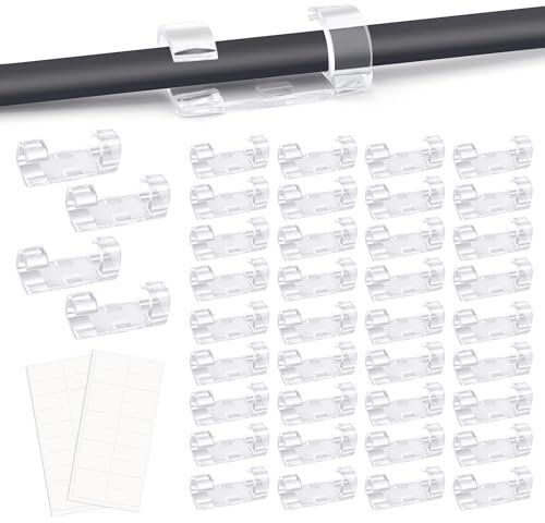 Desenda 40 PCS Clear Cable Management Clips, Self Adhesive Cable Tidy Wire Clips, Wire Holders for PC, Ethernet, TV, Car, Christmas Light