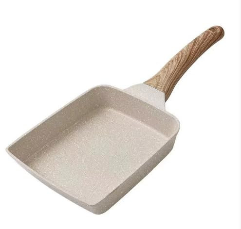 GOEDCH Stufa per frittata giapponese rettangolare 18 x 15 cm: padella per cottura a induzione con manico in legno isolato, padella per uova strapazzate per fritture, colazione, uova