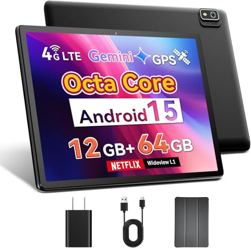 Topsand - Android 15 10 inch tablet with SIM card slot without obstruction, 4G cell phone, Octa-Core, 12GB+64GB, 2TB expandable, dual cameras, 2.4G/5G WiFi, BT5.0, GPS, case