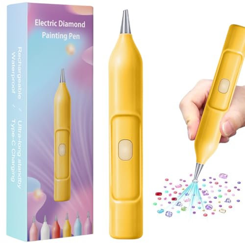 Starnearby Stylo Peinture Diamant électrique sans Cire, Stylo Aspirateur Diamant Painting, Stylet à Aspiration pour Broderie Diamant, Outil de Peinture Diamant (Jaune)