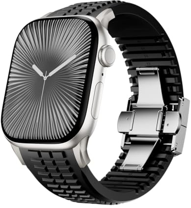 VKEOO Modern Silicone Watch Band Compatible with iWatch Ultra 2 / Ultra/Series 10 9 8 7 (44mm 45mm 46mm 49mm), Sport Strap with Folding buckle, Rugged Heavy Duty Modern Design for Men