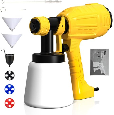 Pistolet a Peinture, 700W HVLP Pulvérisateurs de Peinture Electrique, Réservoir de 800 ML, 3 Buses, Réglage du débit à 360°, Amovible Pistolet Peinture pour Plafonds, Murs & Clôtures