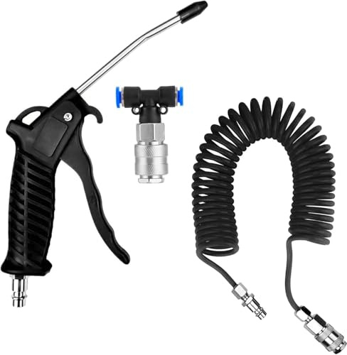 Air Blow Gun 5 m, Truck Air Duster Gun, Compressed Air Spiral Hose, Blown Dust Gun, Flexible Hose Truck for Cleaning Dust Plug, Black