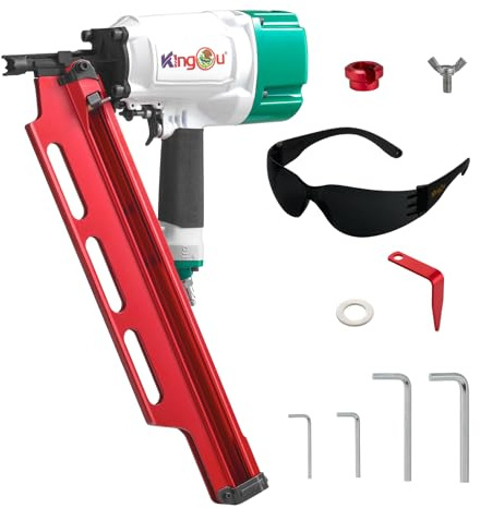 KingOu Mexican Style 21 Degree NR2183M Light Weight (7.8lb) Framing Nailer, Pneumatic Framing Nail Gun with Aluminum Magazine, 2-Inch up to 3-1/4-Inch Plastic Collated Full Head Framing Nails