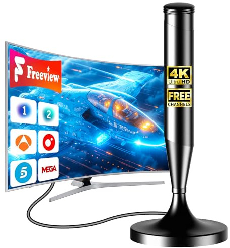 Antena TV Interior 2026 Mejorada para Smart TV – Recepción 360° con Señal Estable de Largo Alcance, Base Magnética Potente, Cable Coaxial de 5 m, Compatible 4K y 1080P, Canales TDT Locales Gratis