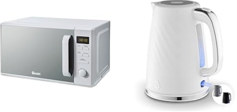 Swan Set: Digital Microwave 800W 20L + Rapid Boil Kettle 1.7L, White