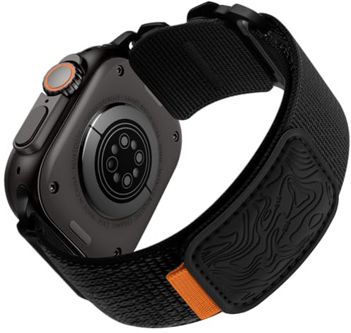 Bandletic Nylon Sport Armband Kompatibel mit Apple Watch Ultra 3/2/1 49mm | Weiches Loop Armband für iWatch Ultra 3/2/1 49mm, Series 11/10 46mm, 9/8/7 45mm, SE3/SE2/SE/6/5/4 44mm, 3/2/1 42mm, Schwarz