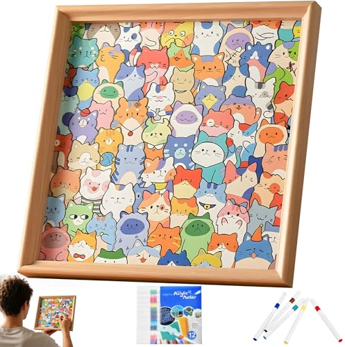 Vibbang Cat Wooden Colouring Puzzles, 2026 New Wooden Cat Puzzles, Framed by Adorable Cats Outline Puzzle, DIY Creative Colored Cats Jigsaw, Challenging Irregular Jigsaw, Gifts for Pet Lovers