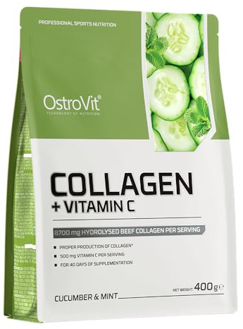 OstroVit Kollagen + Vitamin C 400 g | Gurke-Minze Geschmack | 8300 mg Kollagen + 500 mg Vitamin C | 40 Portionen