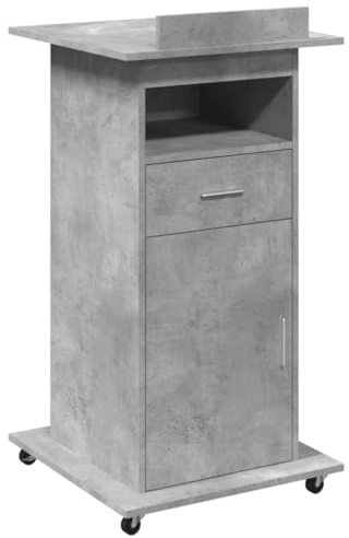 Mhdvray Rednerpult mit Rollen und Schublade, Mobiles Stehpult aus robustem Holzwerkstoff, Vortragspult für Präsentationen, Seminare und Vorträge, 55x55x107 cm, Betongrau
