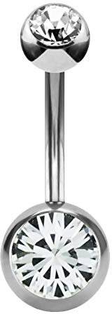 eeddoo Bauchnabel-Piercing Banane Doppelkristall Silber Titan 1,6 mm - 8 mm Kristallklar