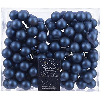 12 Spiegelbeeren Weihnachtskugeln Glas 2cm Dunkelblau // Kaemingk Grappolo 12 Weihnachtskugeln diam 2 cm aus Glas blau matt