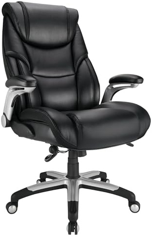 Realspace® Torval Big & Tall Bonded Leather High-Back Computer Office Chair, Black/Silver, BIFMA Compliant