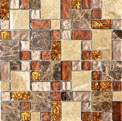 Naturstein Glasmosaik Marmor Mosaikfliesen beige braun creme orange Küchenwand Fliesenspiegel - MOS88-1303