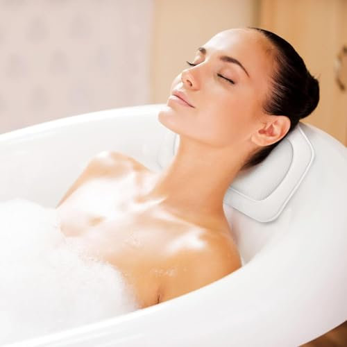 Regun Badewannenkissen, Weiches Schaumkissen mit Saugnäpfen, Ergonomisches Luxus-Badewannenkissen für Kopf- und Nackenstütze, Ideal für Home Spa und Badewannen (Weiß)