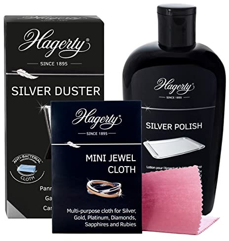 Hagerty Silver Polish Fluido Nettoyant pour Argenteria - Flacon de 250 ml + Silver Duster Chiffon Pulent pour Argenterie et Métal Plaqué Argent 55 x 35 cm