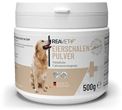 ReaVET Eierschalenpulver Hund & Katze 500g – Natürliche Calciumquelle für gesunde Knochen und Zähne, Eierschalen Pulver für Hunde und Katzen, Barf Zusatz