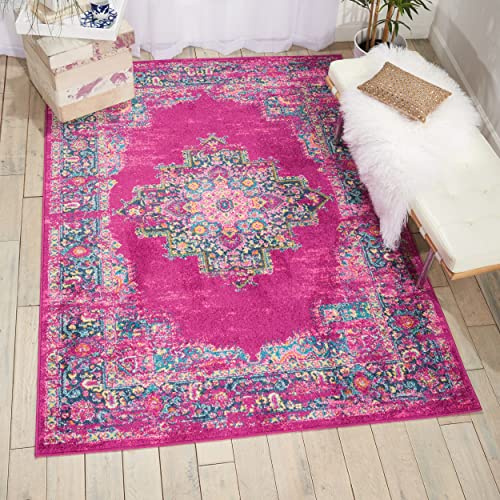 Lord of Rugs Passion Traditional Rug for Modern Abstract Homes Living Room Bedroom Short Pile Floral Garden Medallion Pattern Soft Area Rug Fuschia X-Large 201x290 cm (6'7''x9'6'')