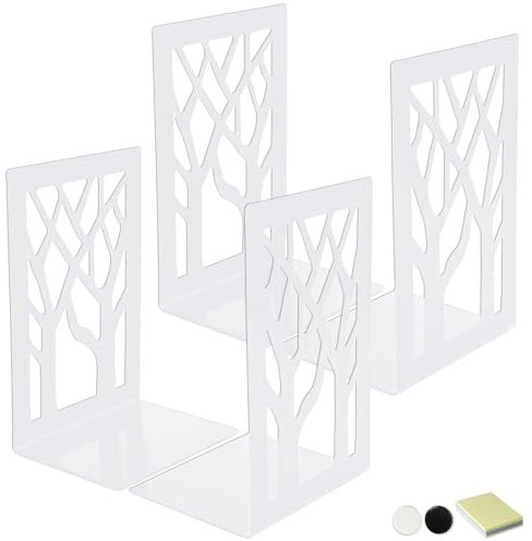 DARUITE Buchstütze, Buchstützen aus Metall, Rutschfester Bücherhalter, Buchhalter für schwere Bücher, Buchstützen für Regale, Zuhause, Büro, Schreibtisch, Küche (2 Paar, 165 x 90 x 120 mm, weiß)