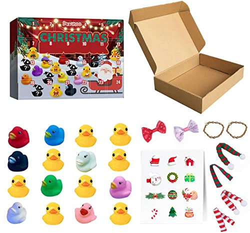 Gummi-Enten-Adventskalender 2023 | Weihnachts-Adventskalender 2023 mit 24 Gummienten | Spielzeug-Adventskalender für Kleinkinder, Kinder | Adventskalender für Jungen, Mädchen, Kinder,